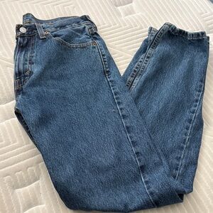 Levi's Men's Straight Jeans in Blue with Tan Leather Patch